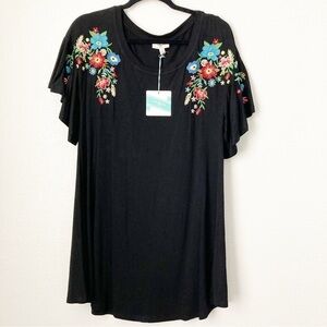 NWT Umgee Embroidered Black Mini Dress | Size S